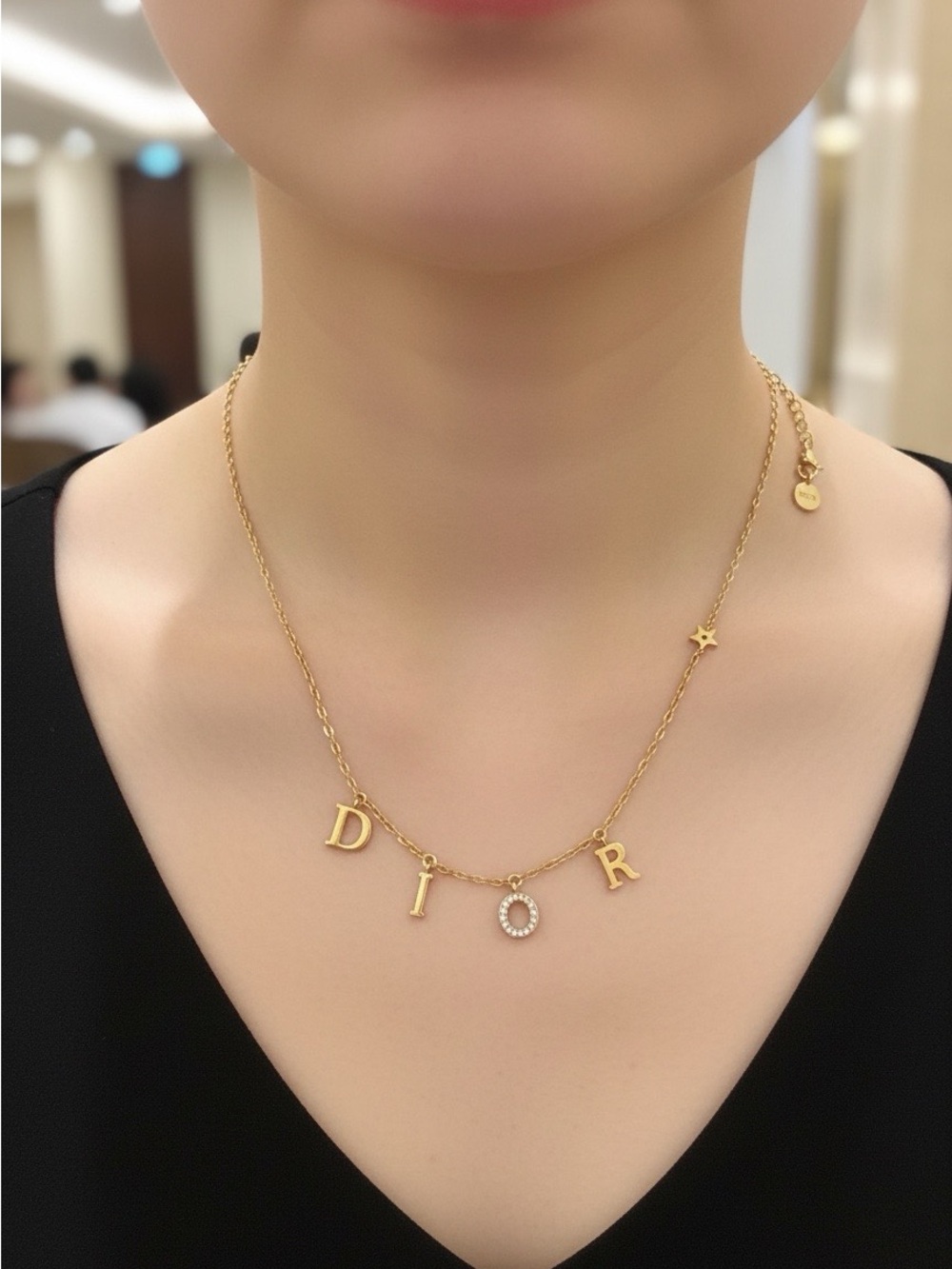 Gold Letter and Pavé O Necklace - Gold
